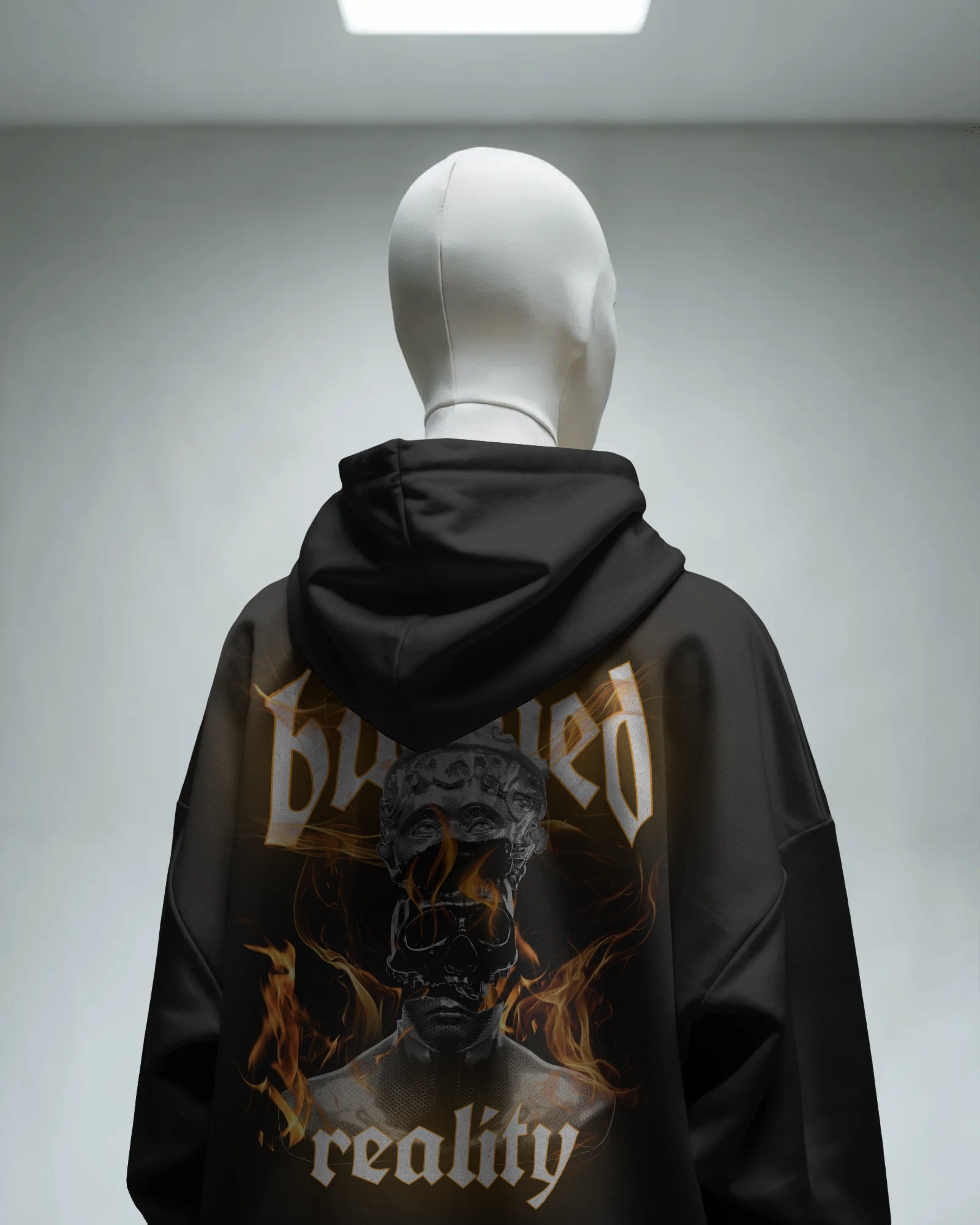 'BURNED REALITY' BLACK HOODIE DESIGN ON BACKSIDE